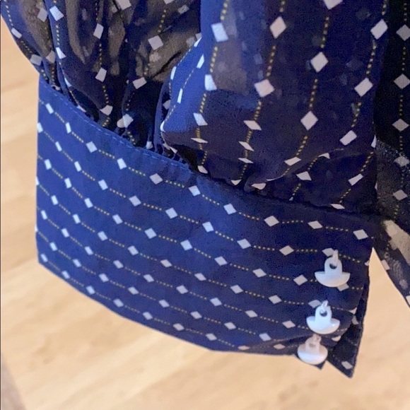 Shi Long Fashion Blue & White Pleated Polka Dot High Neck Blouse Size 2XL - Picture 4 of 8